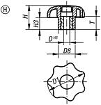 Star grips similar to DIN 6336, with reamed bush, Form H, inch