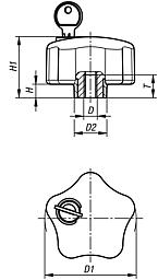 Five lobe grips plastic lockable with internal thread