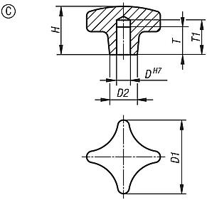 Palm grips similar to DIN 6335, aluminium, Form C, blind hole