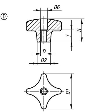 Palm grips similar to DIN 6335, aluminium, Form D, thread countersunk