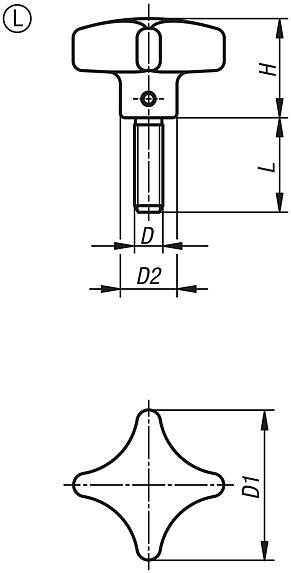 Palm grips similar to DIN 6335, aluminium, Form L, with external thread