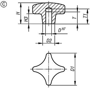 Palm grips DIN 6335, grey cast iron, Form C, blind hole