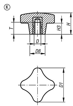 Palm grips metal parts stainless steel Form K with tapped bush