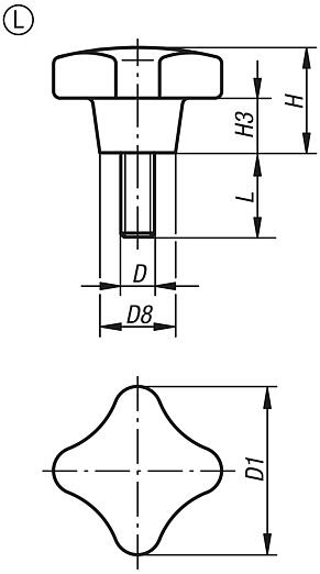 Palm grips metal parts stainless-steel Form L with external thread