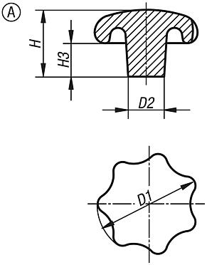 Star grips DIN 6336, grey cast iron, Form A, blank