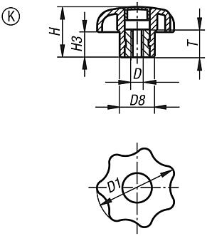 星型旋钮 抗静电，类似 DIN 6336，内螺纹，K 型