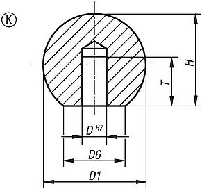 Ball knobs stainless steel or aluminium DIN 319 Form K with hole