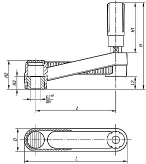 Crank handles with revolving cylinder grip, inch