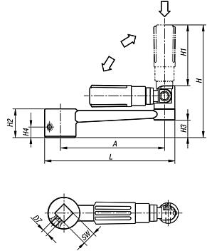 Crank handles aluminium with safety cylinder grip and square socket