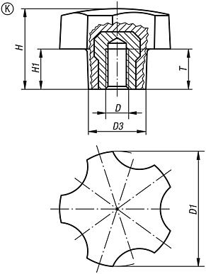 Five lobe grips with internal thread