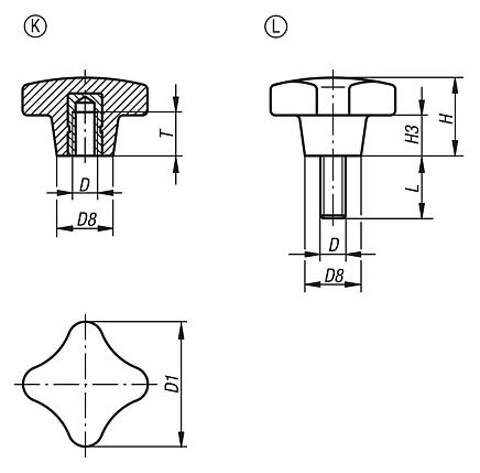 Palm grips similar to DIN 6335 metal parts stainless-steel