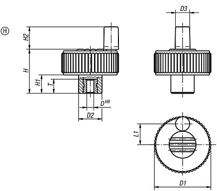 Knurled knob with grip, Form H, without cross hole, inch