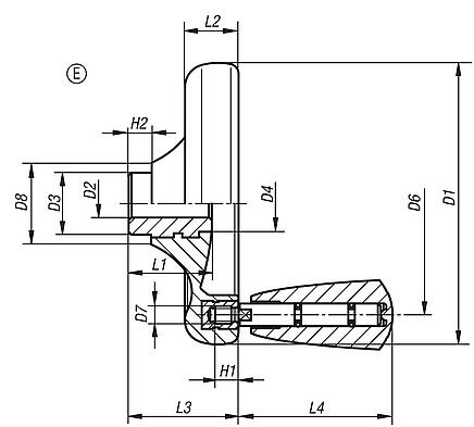 Disc handwheels with revolving grip, Form E, with reamed hole