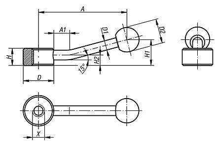 Tension levers flat with internal thread