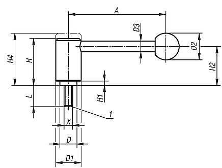 Tension levers with external thread, 0 degrees, inch