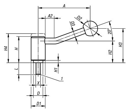 Tension levers with external thread, 20 degrees, inch