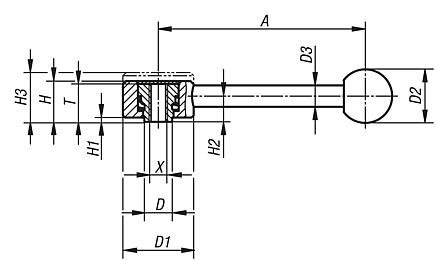 Tension levers, flat, internal thread, 0°, inch