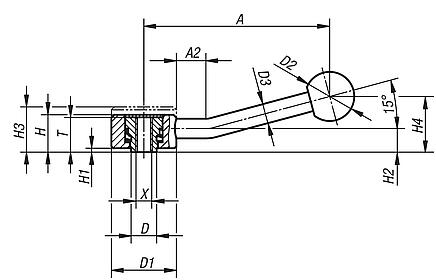 Tension levers, flat, internal thread, 15°, inch 
