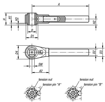 Ratchet levers with square socket