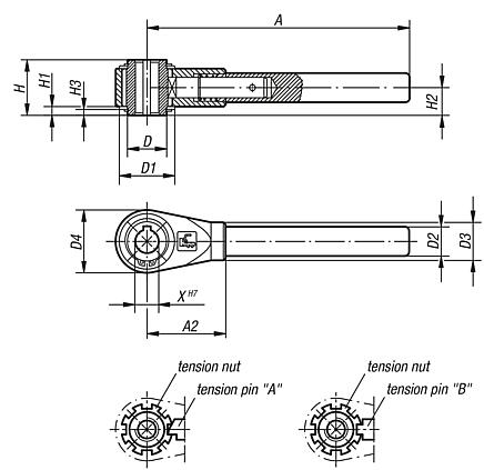 Ratchet levers with locating hole