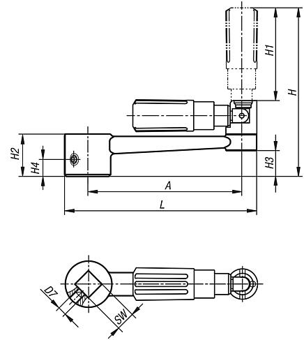 Crank handles aluminium with safety cylinder grip and square socket