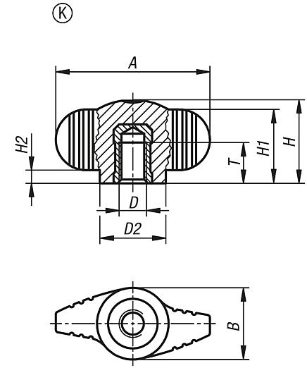 蝶形旋钮 "Miniwing"，带内螺纹