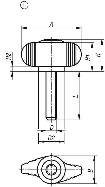 Wing grips "Miniwing" with external thread