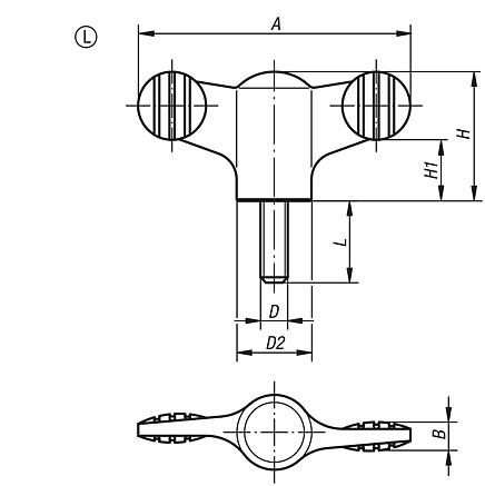 Wing grips with external thread, inch