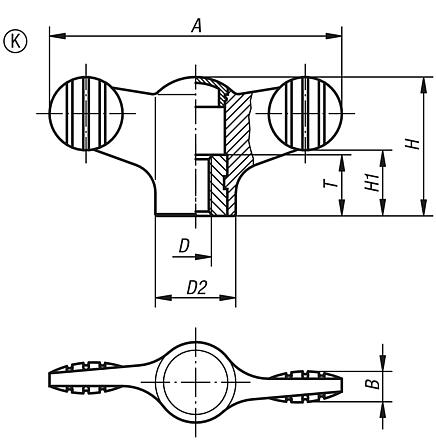 Wing grips with internal thread, inch