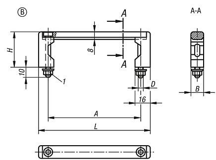 Pull handles, aluminium with plastic grip legs