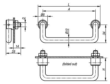 Pull handles, round steel or stainless steel, fold-down