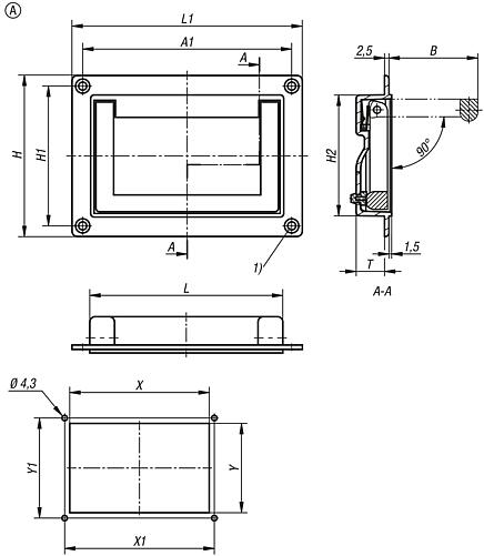 Recessed handle, aluminium, fold-down