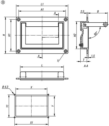 Recessed handle, aluminium, fold-down