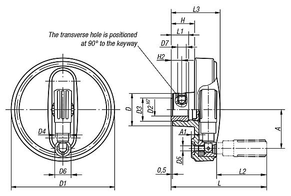 Handwheels with fold-down cylinder grip