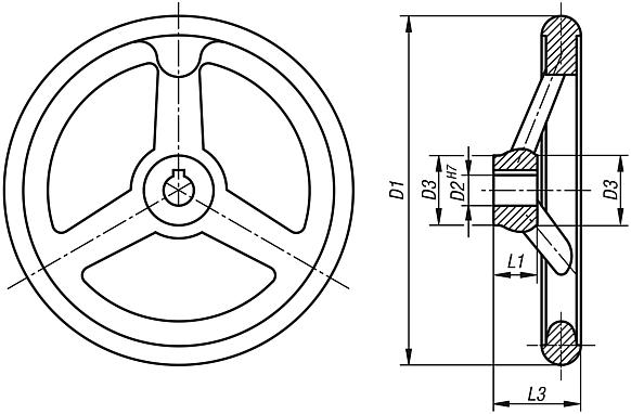 Handwheels DIN 950, grey cast iron, without grip