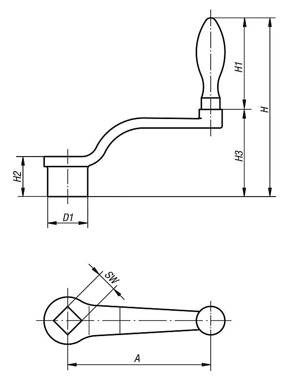 Crank handles offsetsimilar to DIN 468