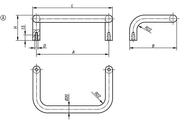 Pull handles, round steel, angled