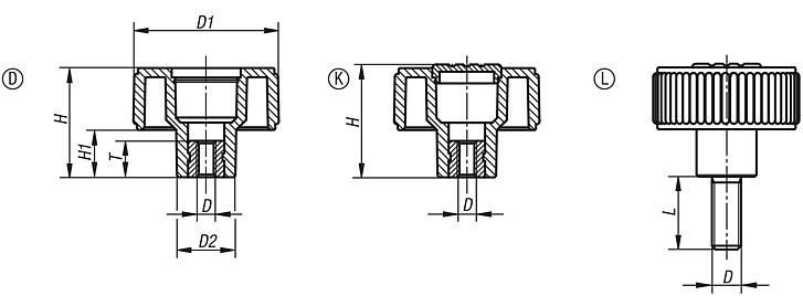 Knurled knobs metal parts stainless steel, inch