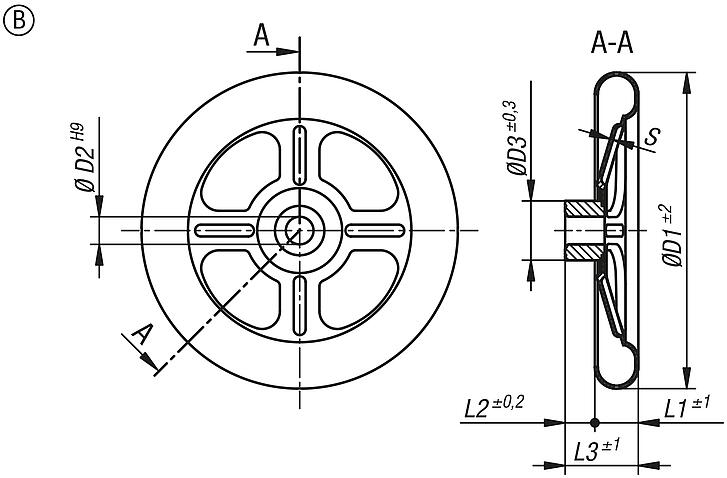 Handwheels sheet steel, Form B, 4-spoke