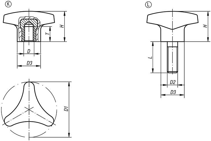 Triangular gripswith high collar