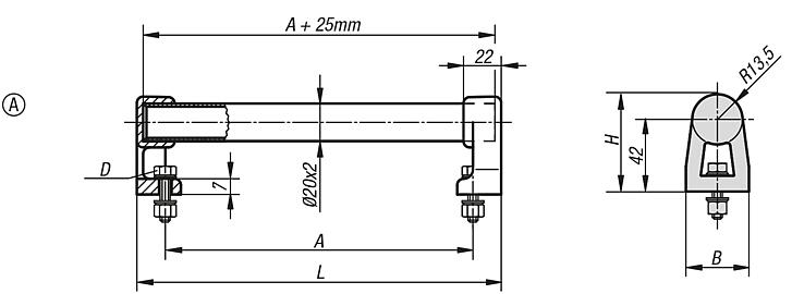 Tubular handles, aluminium with plastic grip legs, Form A