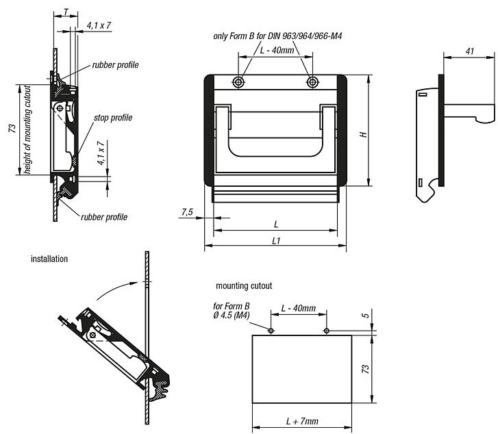 Recessed handles, aluminium, fold-down, fastened with 2 screws