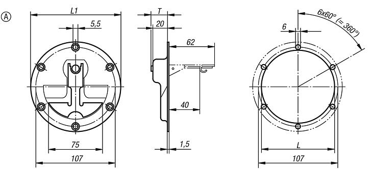 Recessed handles, stainless steel, fold-down, round