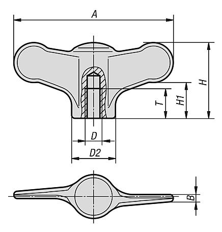 Wing gripsinternal thread, stainless steel