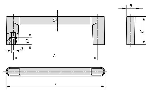 Pull handles, aluminium with plastic grip legs