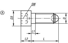 Ball-end thrust screws with head stainless steel Form A, with full ball