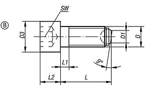 Ball-end thrust screws with head stainless steel Form B, with flattened ball