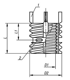 Threaded inserts with internal thread, self-locking 