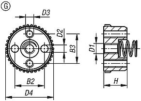 Ratchet elements, Form G with external toothing