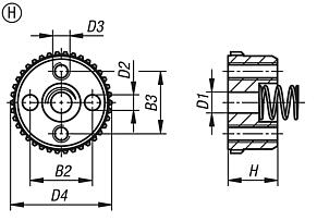 Ratchet elements, Form H with external toothing